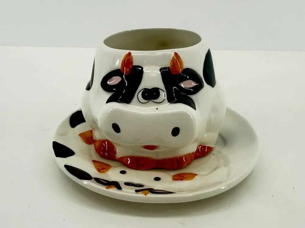 Cookies And Milk Cow Mug Plate Set Farmhouse Kids Snack Set Country Kitchen